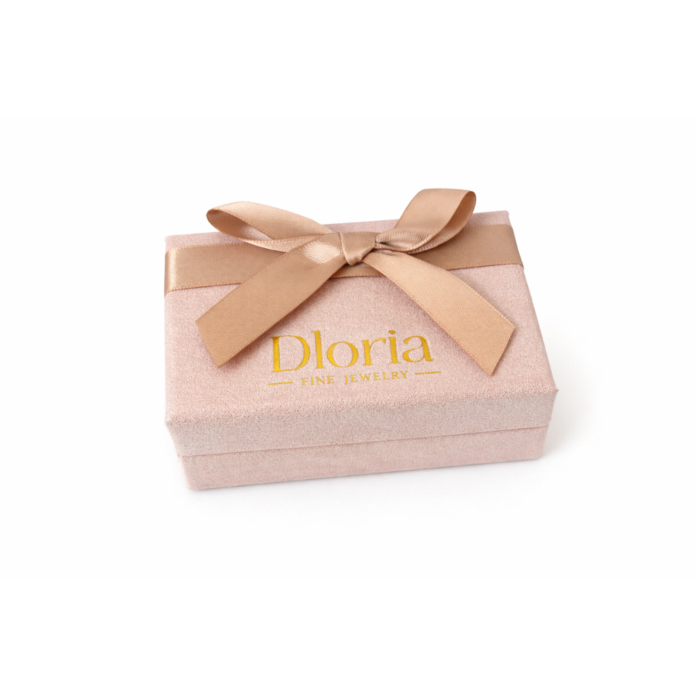 Decorative jewelry gift box with gold bow and logo