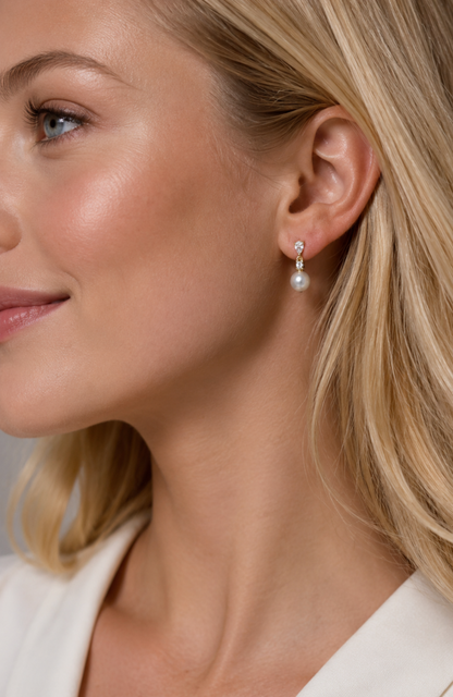 Pear Cut Cubic Zirconia Faux Pearl Drop Earrings