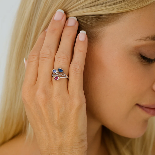 Multicolor Flower Ring with Cubic Zirconia Stones