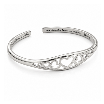 Silver-tone engraved heart adjustable cuff bracelet with inner mother-daughter quote