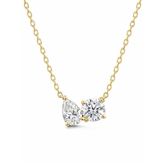 2 ct. t.w. Toi et Moi Moissanite Necklace (Pear & Round-Cut, Color D, FL Clarity) in Gold Vermeil