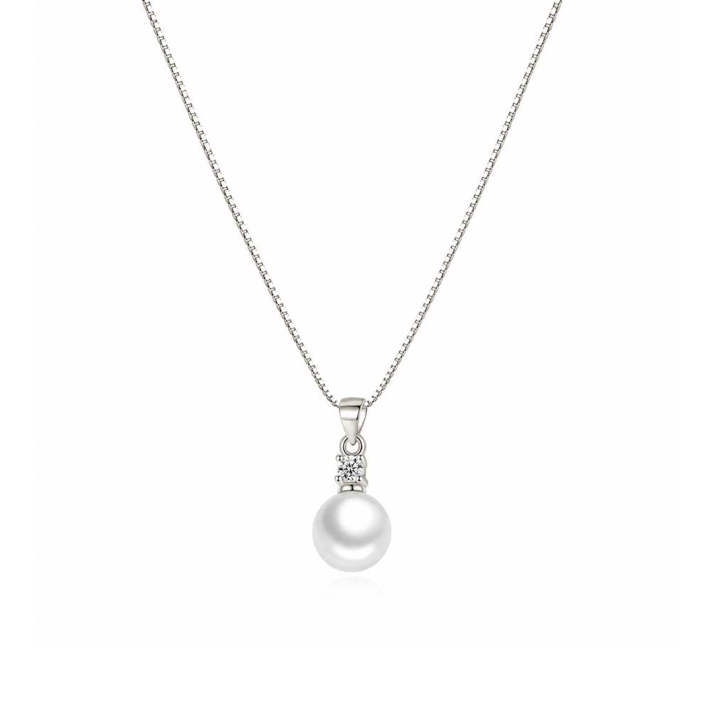 Gold-Plated Cubic Zirconia Faux Pearl Pendant Necklace