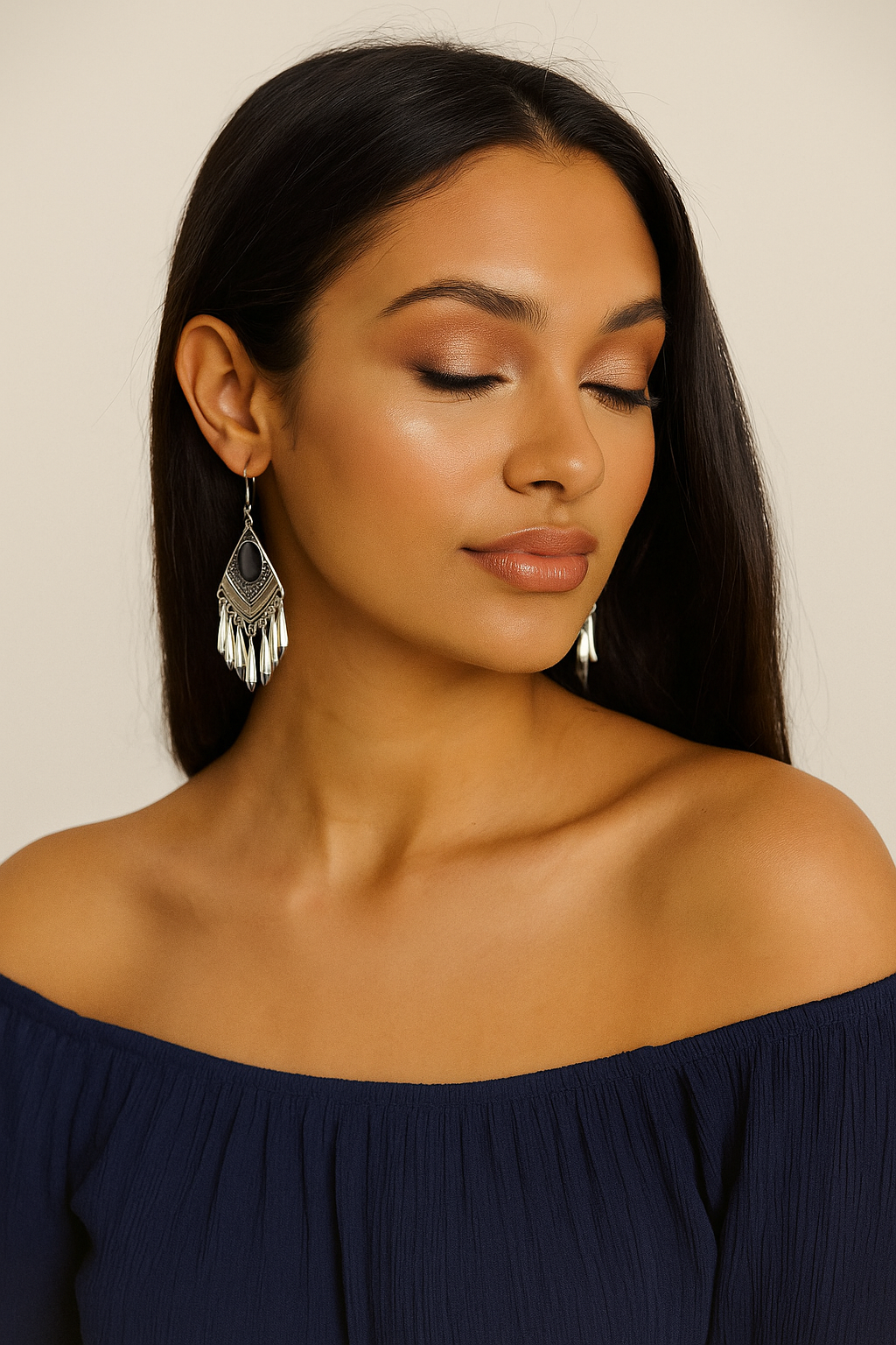 Black Cat's Eye Stone Boho Dangle Earrings