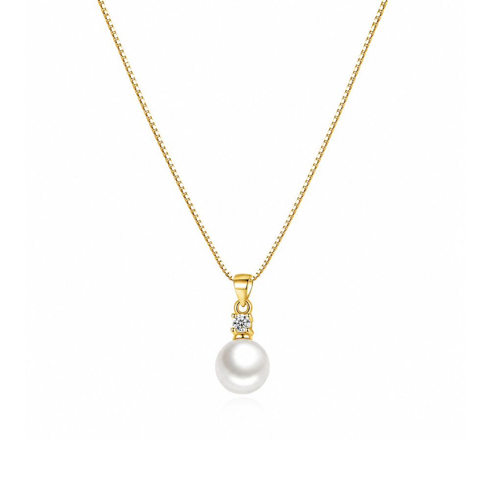 Gold-Plated Cubic Zirconia Faux Pearl Pendant Necklace
