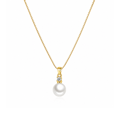 Gold-Plated Cubic Zirconia Faux Pearl Pendant Necklace