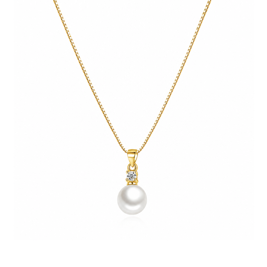 Gold-Plated Cubic Zirconia Faux Pearl Pendant Necklace