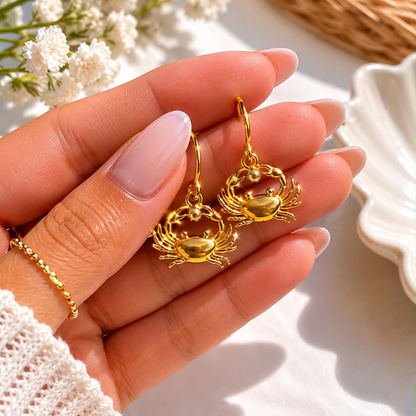 Coastal Crab Huggie Dangle Earrings