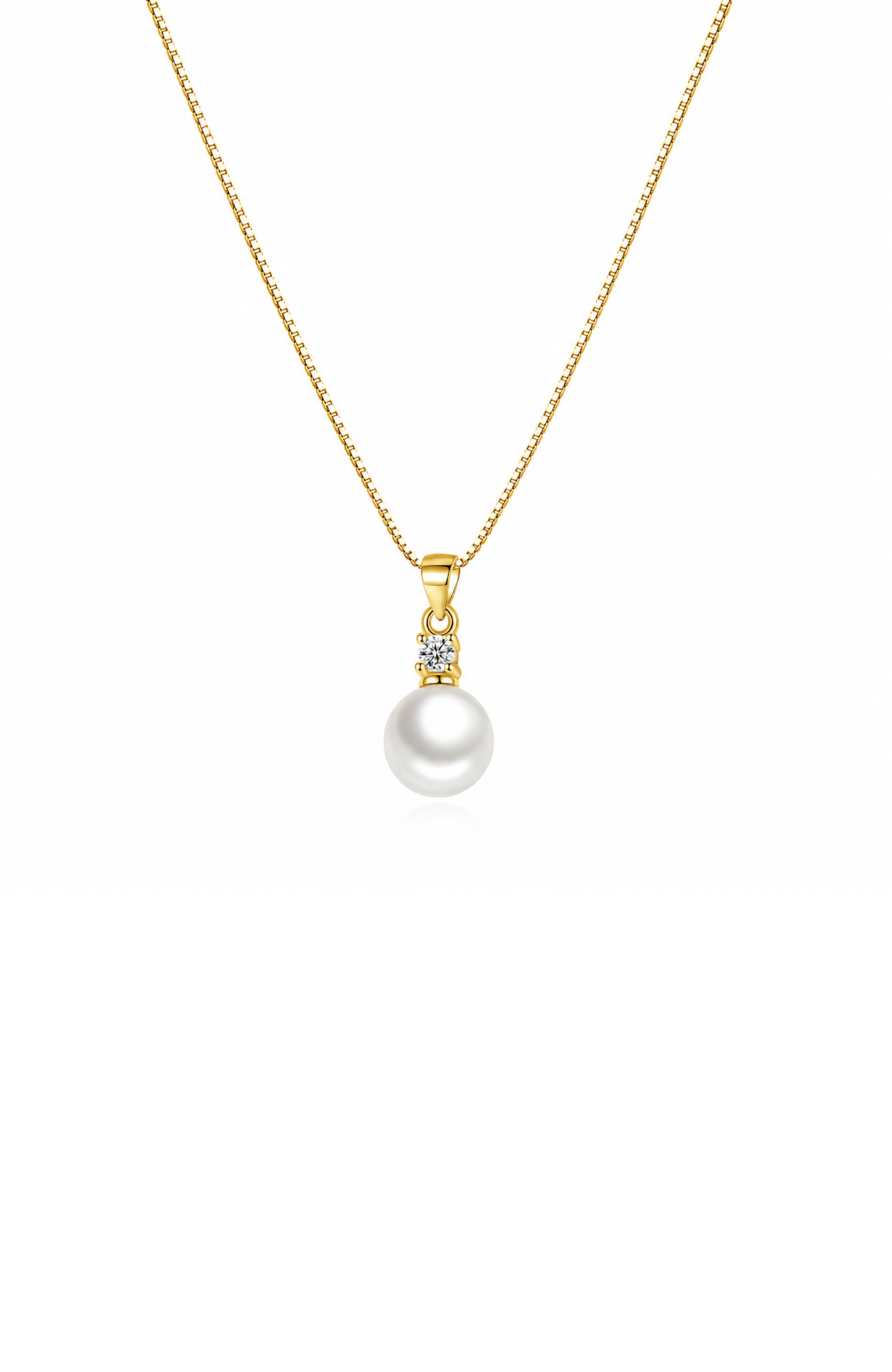 Gold-Plated Cubic Zirconia Faux Pearl Pendant Necklace