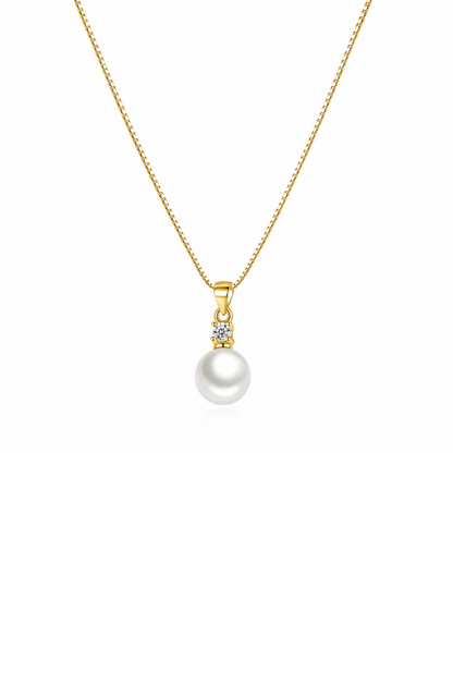 Gold-Plated Cubic Zirconia Faux Pearl Pendant Necklace
