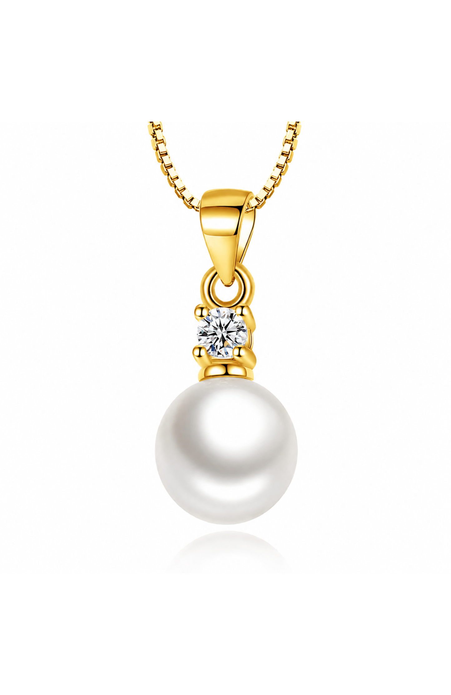 Gold-Plated Cubic Zirconia Faux Pearl Pendant Necklace
