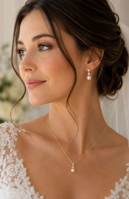 Gold-Plated Cubic Zirconia Faux Pearl Pendant Necklace