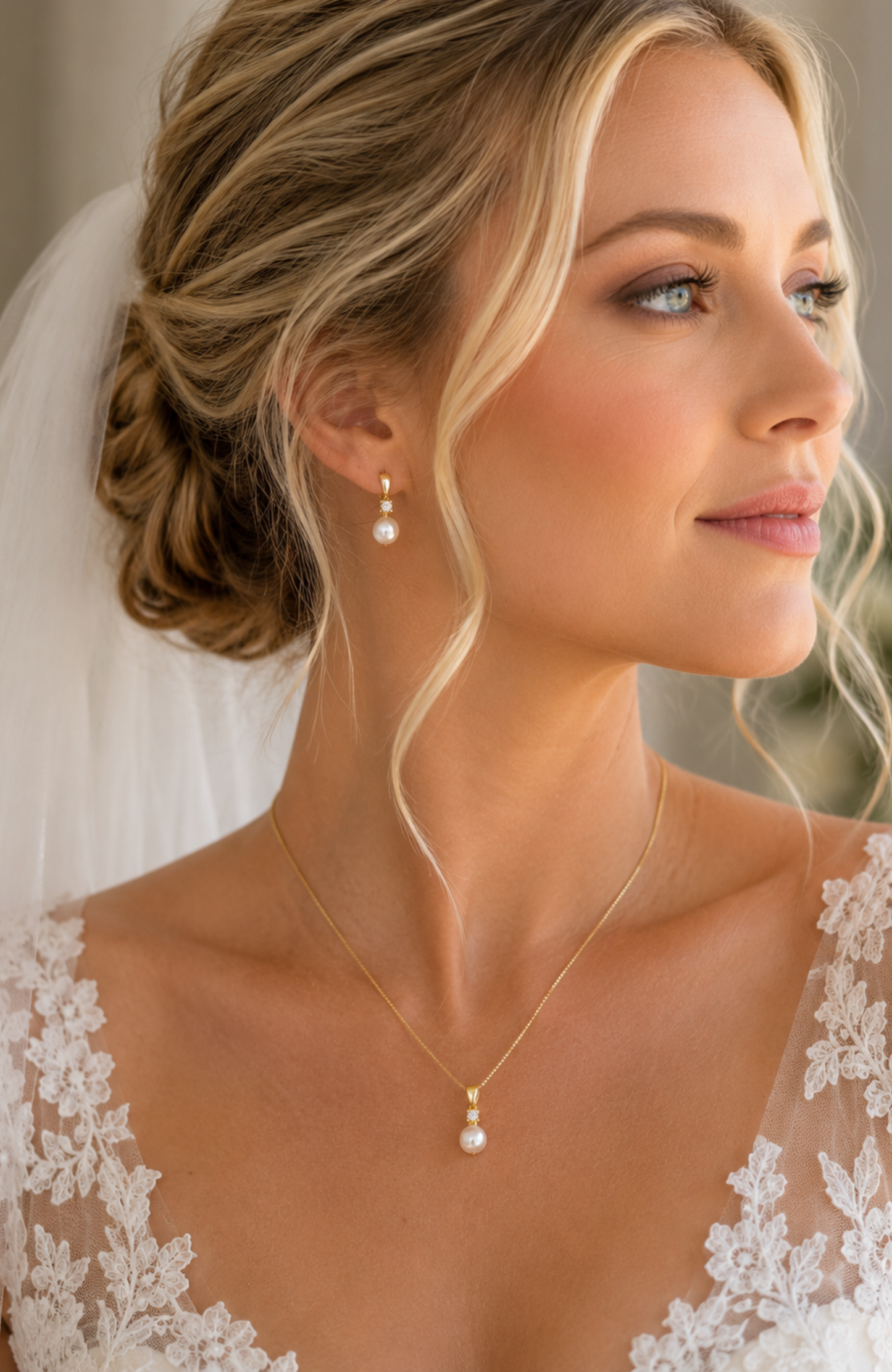 Gold-Plated Cubic Zirconia Faux Pearl Pendant Necklace