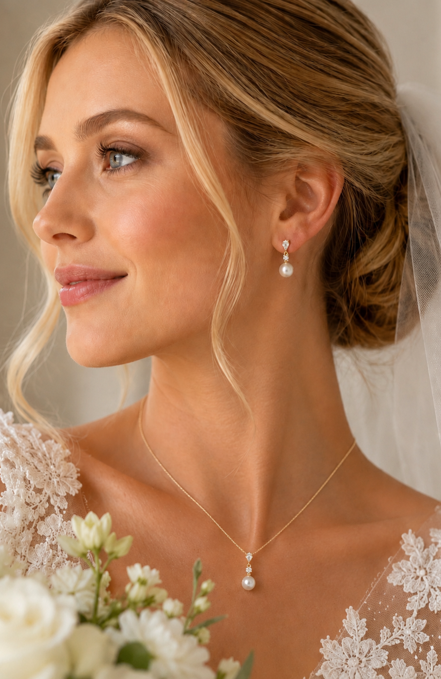 Gold-Plated Cubic Zirconia Faux Pearl Pendant Necklace