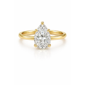 Pear-cut moissanite ring in gold-tone metal with a teardrop center stone.