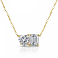 Gold vermeil necklace with heart and emerald-cut moissanite stones on a fine chain