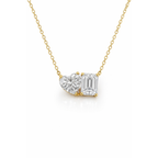 Gold vermeil necklace with a heart moissanite and an emerald-cut moissanite in a two-prong setting