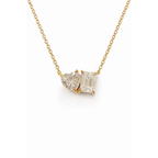 Gold vermeil necklace with heart and emerald-cut moissanite stones, set side-by-side on chain