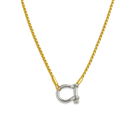 Lucky Lock Carabiner Necklace – Two-Tone Mixed Metal Horseshoe Pendant Chain