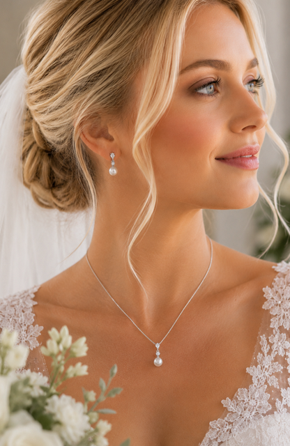 Pear Cut Cubic Zirconia Faux Pearl Drop Earrings