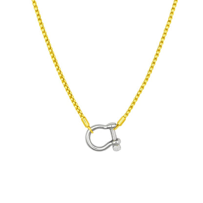 Lucky Lock Carabiner Necklace – Two-Tone Mixed Metal Horseshoe Pendant Chain