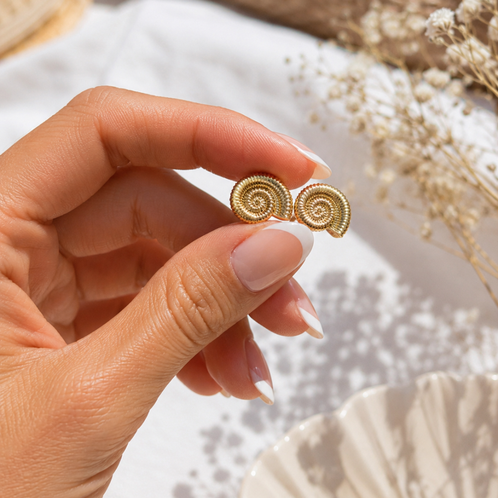 Golden Tide Shell Stud Earrings