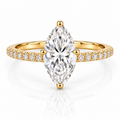 Marquise pavé solitaire ring with gold band and large clear center stone