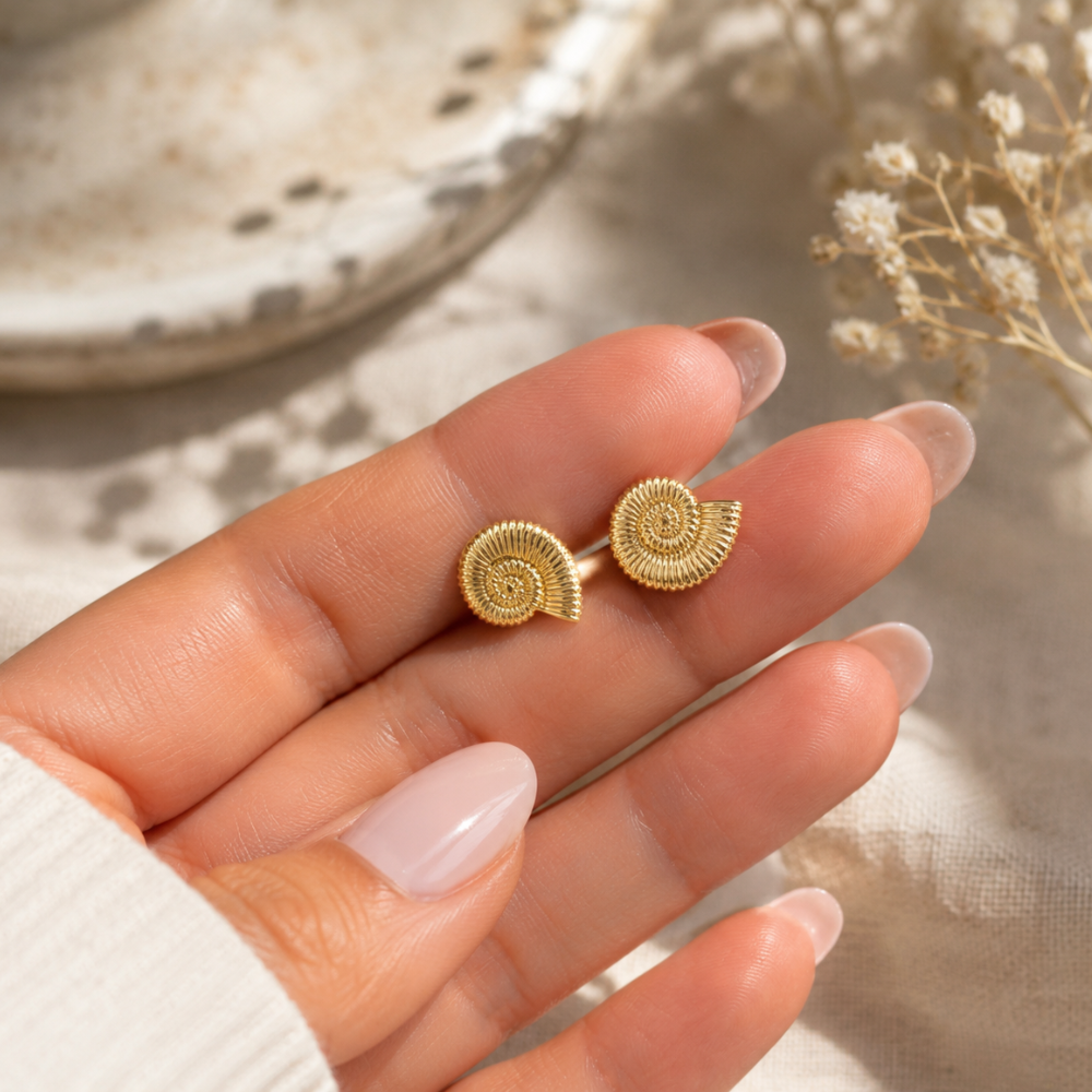 Golden Tide Shell Stud Earrings