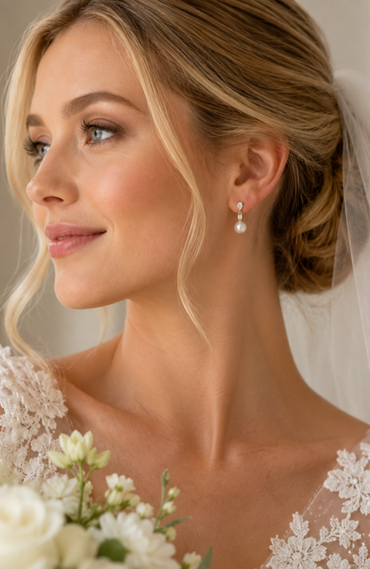 Pear Cut Cubic Zirconia Faux Pearl Drop Earrings