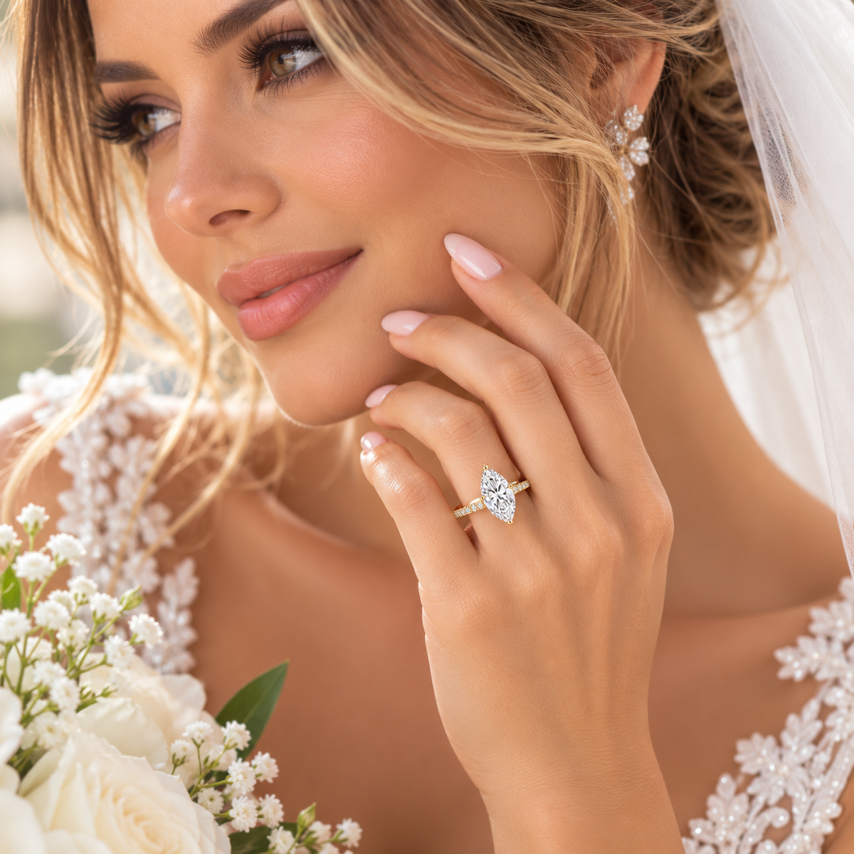 Camila marquise pavé solitaire ring worn on hand