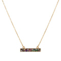 Gold chain necklace with iridescent abalone shell rectangular pendant, loop clasps