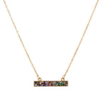 Gold chain necklace with iridescent abalone shell rectangular pendant, loop clasps