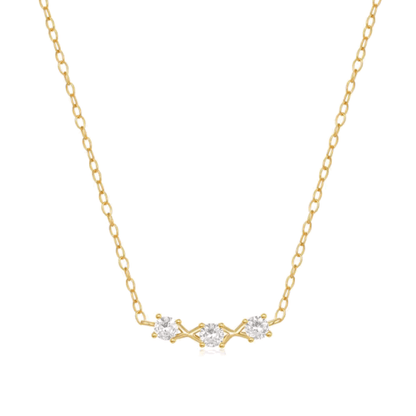 Gold-tone delicate necklace with three round CZ stones and thin chain