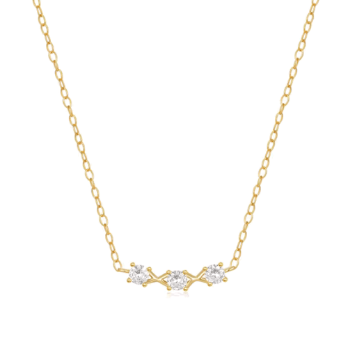 Gold-tone delicate necklace with three round CZ stones and thin chain
