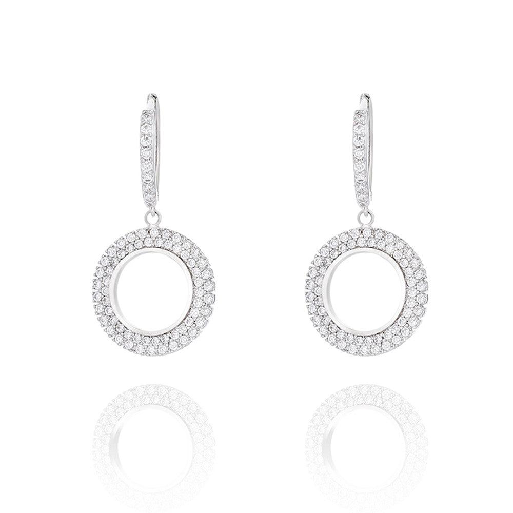 Cubic zirconia dangle earrings with round hoop drops and pavé-set stones