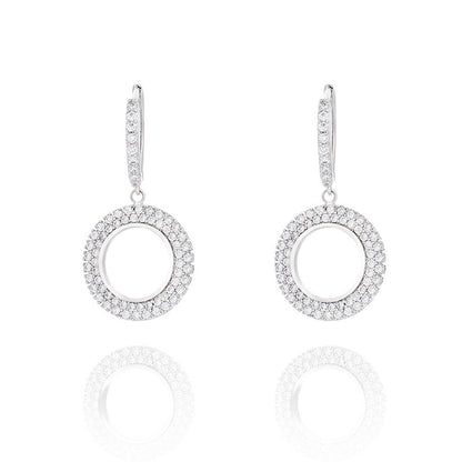 Cubic zirconia dangle earrings with round hoop drops and pavé-set stones