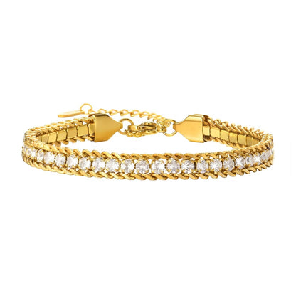 Gold adjustable chain bracelet with clear CZ stones