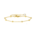 Gold-tone beaded link bracelet with adjustable chain and round crystal center