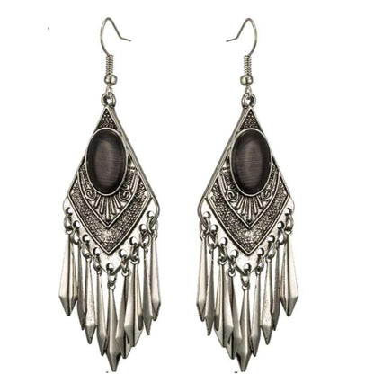 Black Cat's Eye Stone Boho Dangle Earrings
