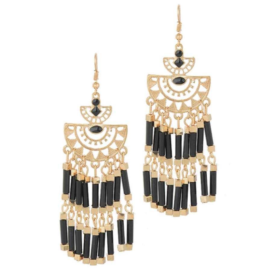 Boho Gold Black or White Tassel Earrings Default Title