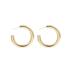Small gold-tone round hoop earrings with pin clasp and hinged closure, pair.
