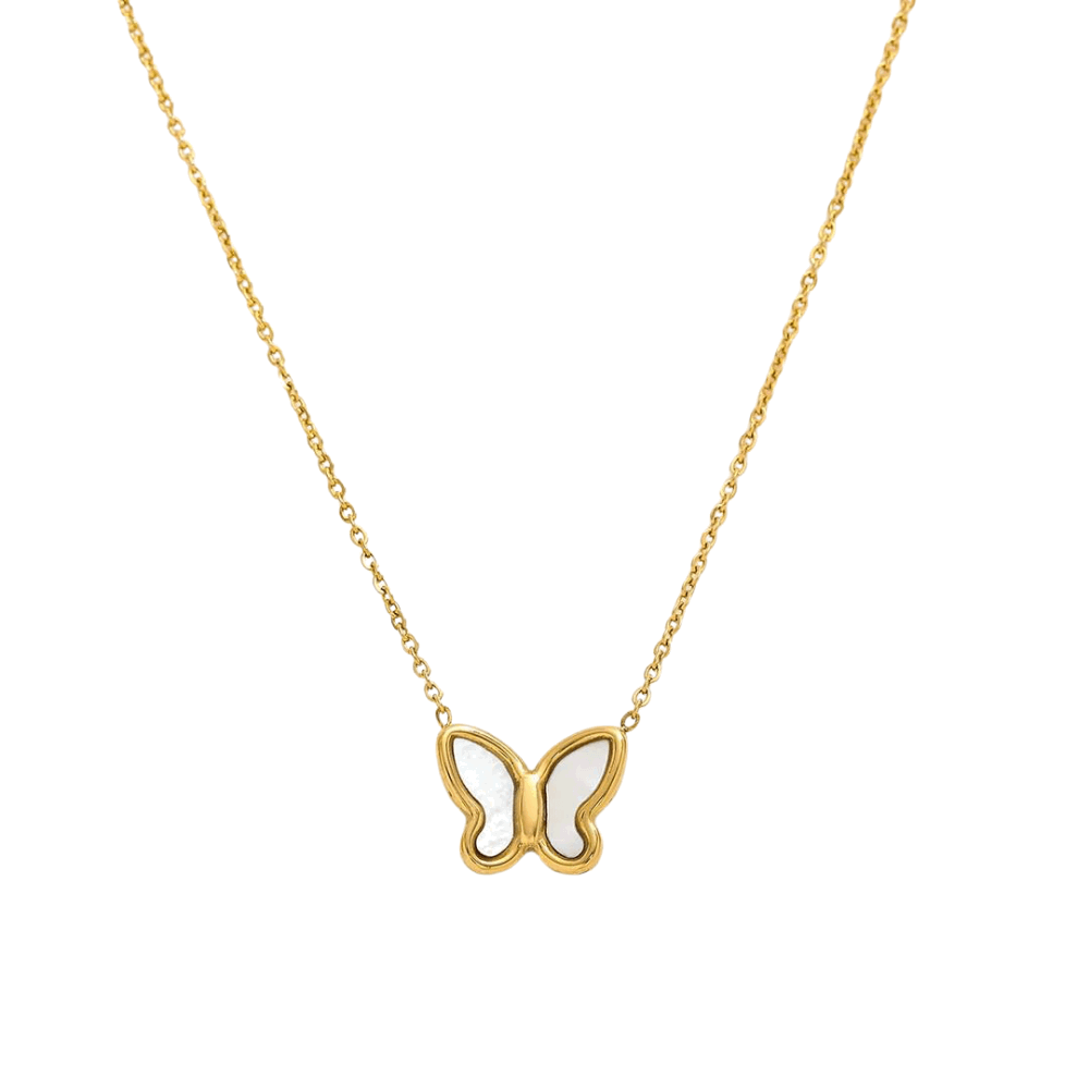 Gold-tone butterfly pendant necklace with delicate chain and openwork butterfly charm