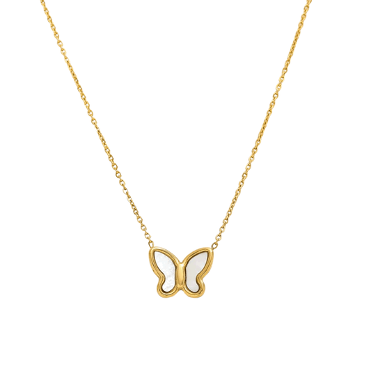 Gold-tone butterfly pendant necklace with delicate chain and openwork butterfly charm