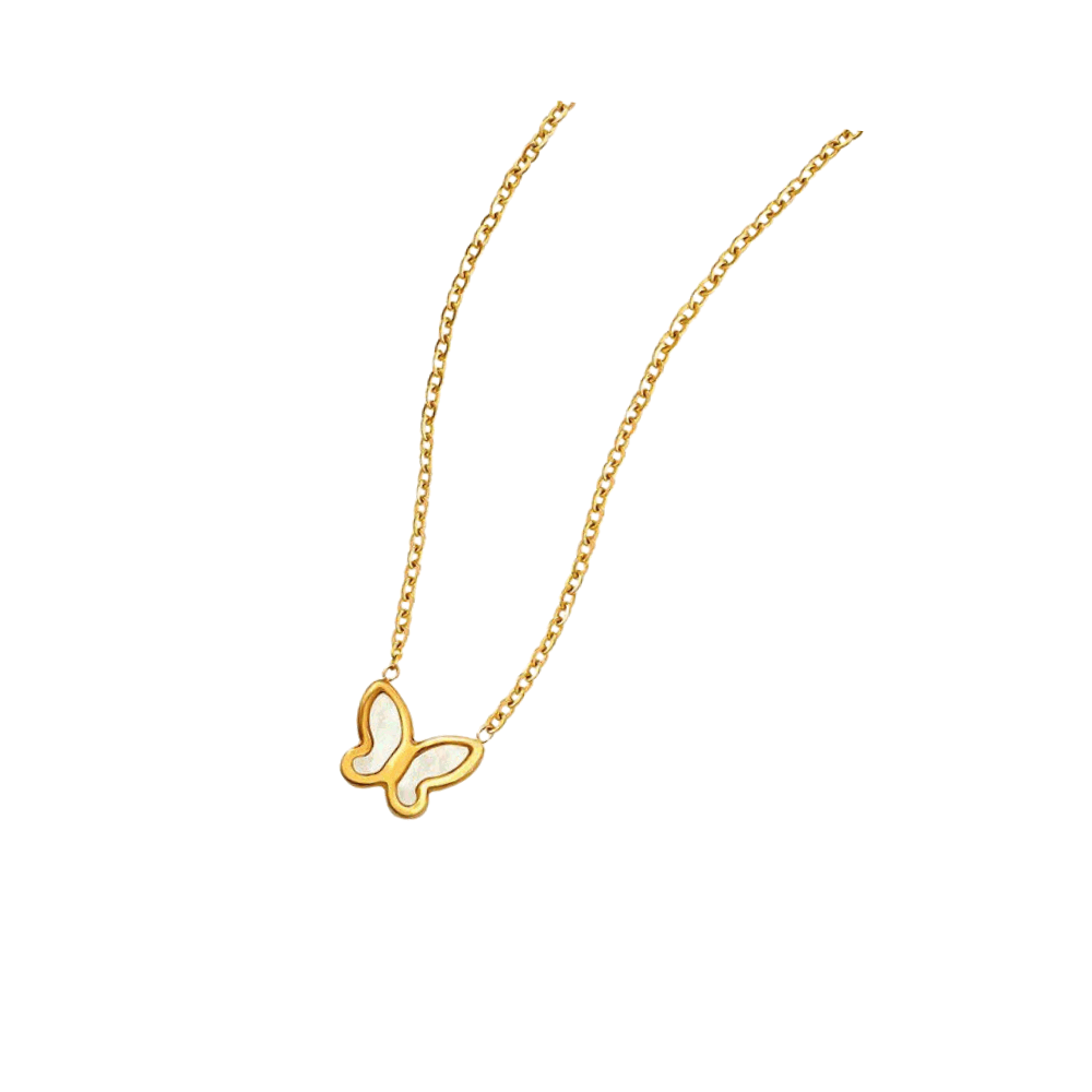 Gold-tone butterfly pendant necklace with openwork butterfly charm on a long chain