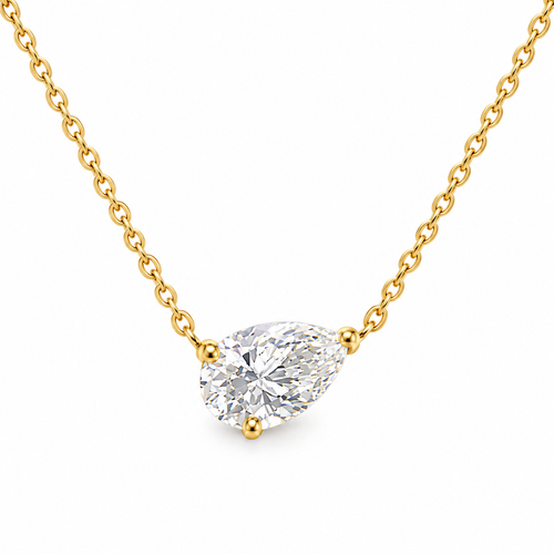 Gold chain pear-shaped solitaire pendant necklace with clear round-cut stone