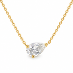 Gold chain pear-shaped solitaire pendant necklace with clear round-cut stone