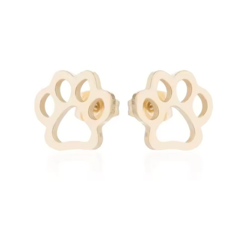Gold-tone paw print stud earrings with round post backing