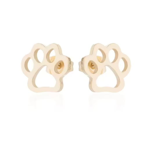 Gold-tone paw print stud earrings with round post backing