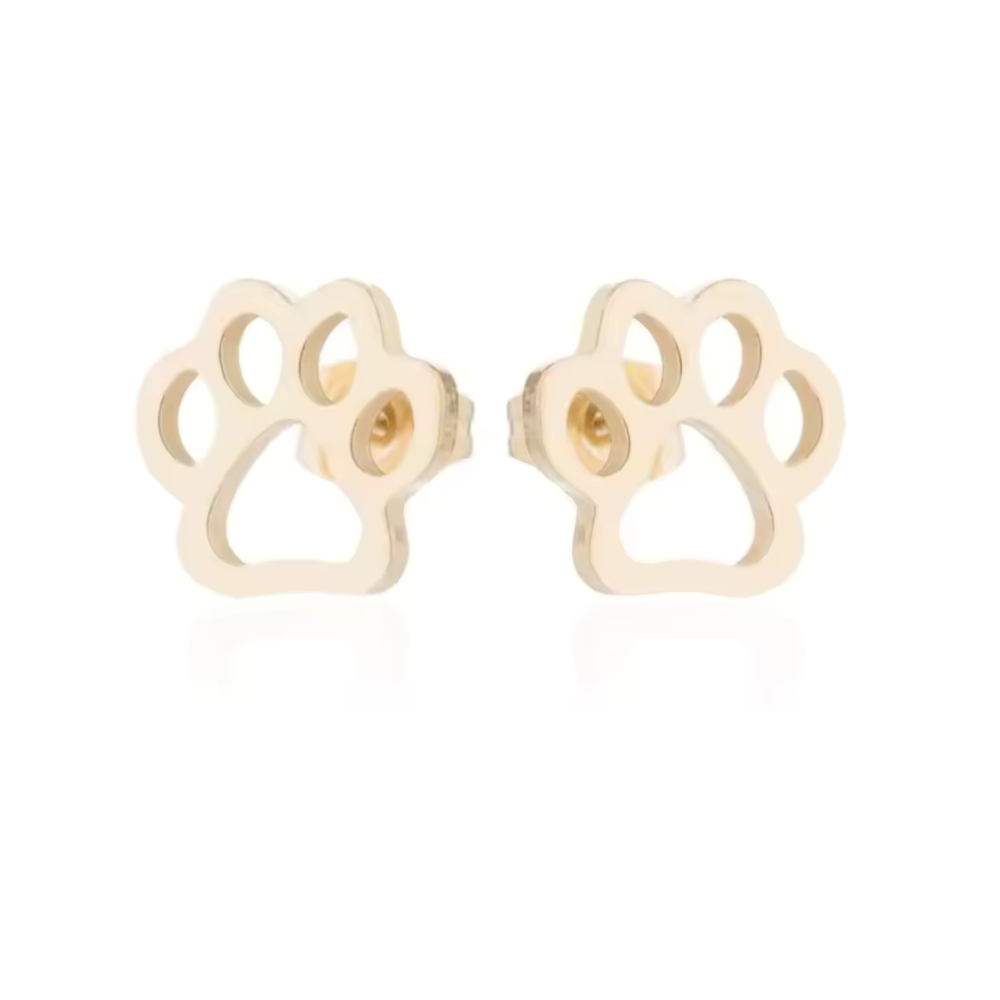 Gold-tone paw print stud earrings with round post backing