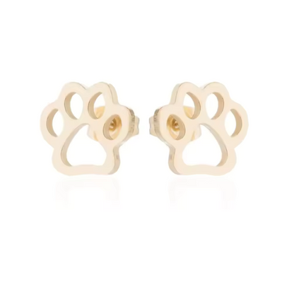 Gold-tone paw print stud earrings with round post backing