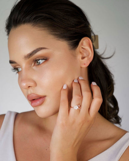 Adjustable floral ring with white flower stones on slim band